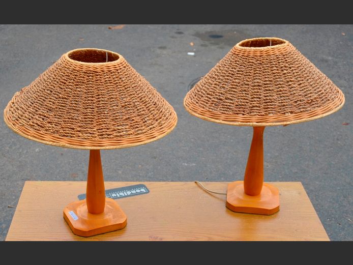 PAIR JACARANDA BEDSIDE LAMPS WITH SHADES, 45cm High
