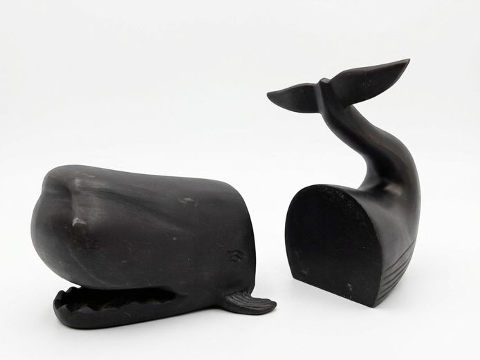 Mid-Century Style Cast Resin Whale Bookends