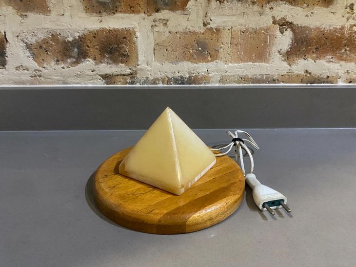 Vintage Stone Pyramid Table Lamp with Wooden Base