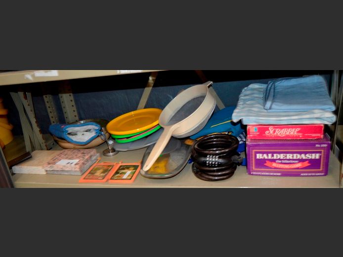 BALDERDASH, SCRABBLE, STAINLESS STEEL PLATTER, etc