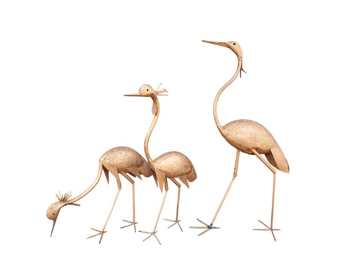 Set of Three Hand-Crafted Metal Crane Sculptures