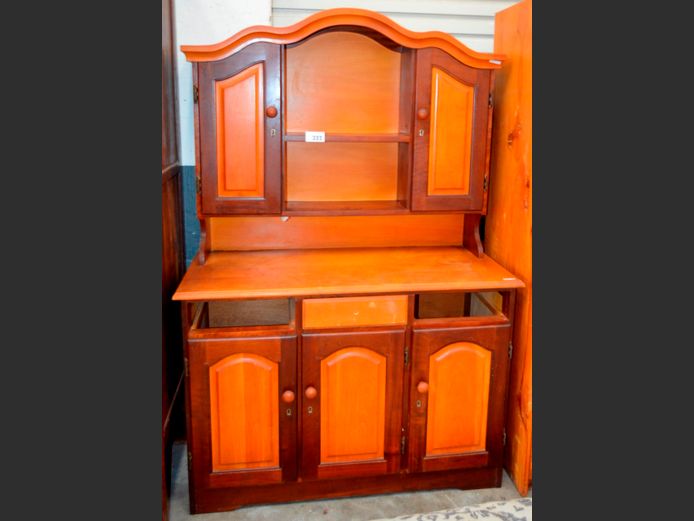 YELLOWWOOD & IMBUIA 3-DOOR, 3-DRAWER WELSH DRESSER, 122 x 51 x 184cm [2 drawers needed, scratched, knob needed]