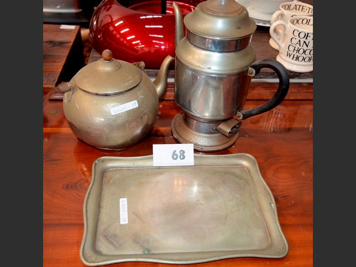 VINTAGE COFFEE PERCOLATOR, TEAPOT & SMALL TRAY