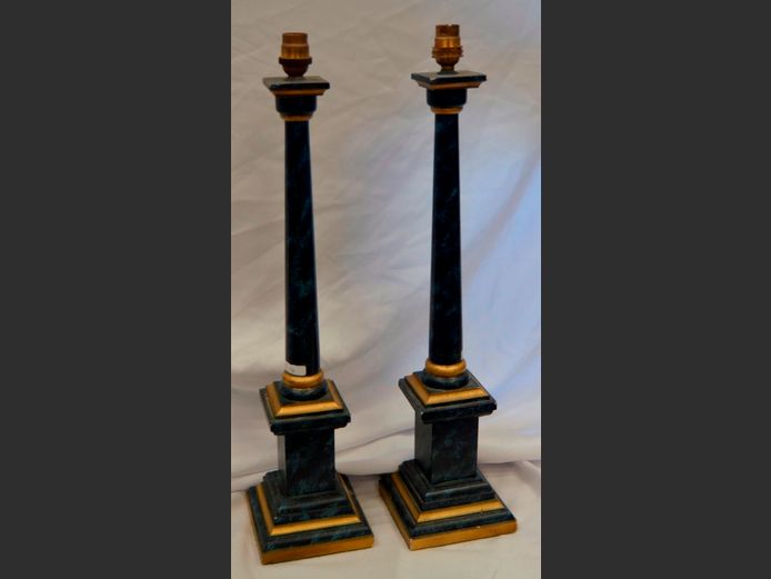 PAIR BLUE TABLE LAMPS, 55cm High [No shades]