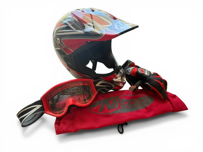 AMA Racing Motocross Helmet with Goggles and Gloves