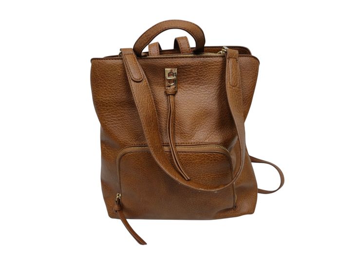 Contemporary Tan Textured Faux-Leather Convertible Backpack Boutique Handbag