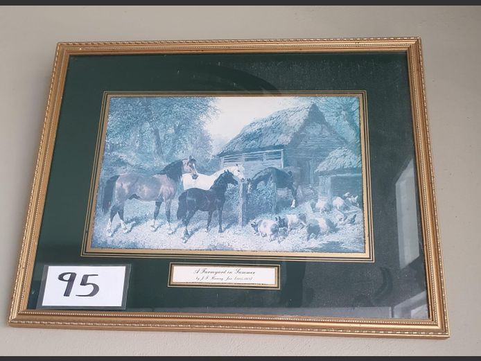 Gilt Framed Print Titled "A Farmyard in Summer"