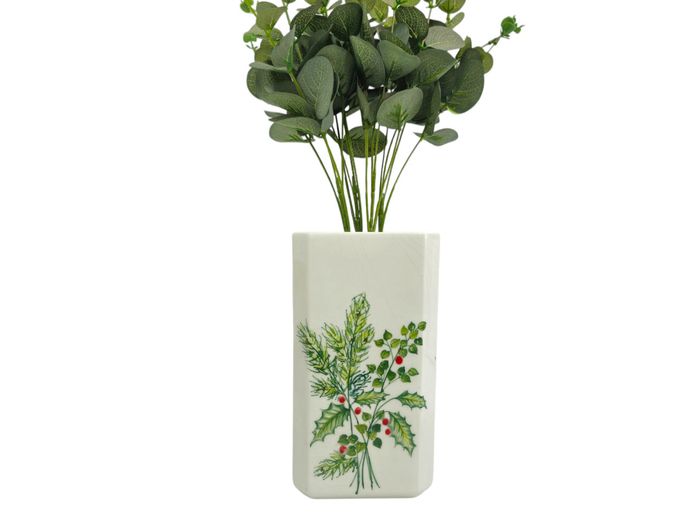 Vintage Italian Ceramic Vase with Festive Botanical Motif