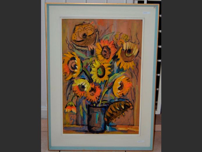 FRAMED MIXED MEDIA "SUNFLOWERS", 75 x 50cm