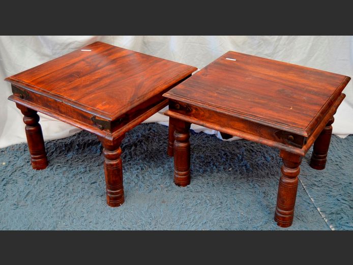 PAIR INDONESIAN TEAK SIDE TABLES, 59 x 59 x 46cm