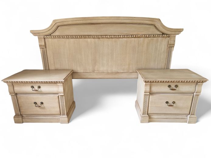 Double Bed Headboard & Two Bedside Pedestals