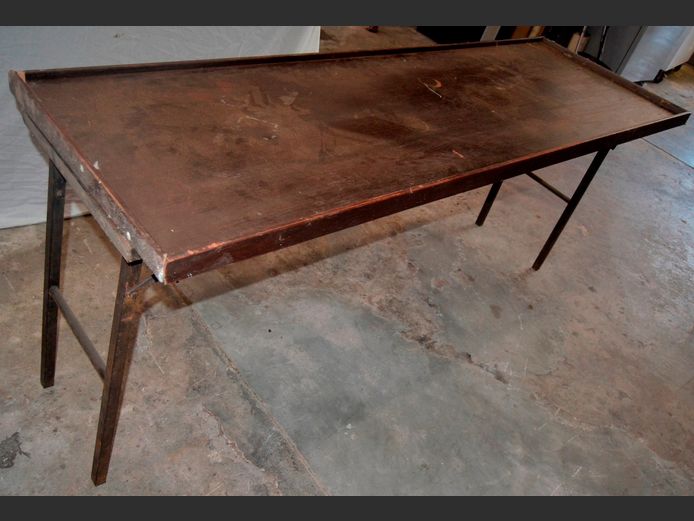 WOODEN TOP WORK TABLE ON METAL FRAME, 180 x 60 x 76cm