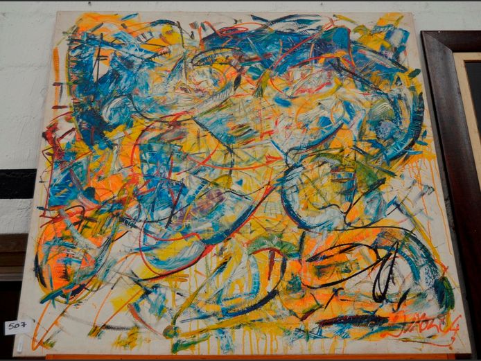 UNFRAMED ABSTRACT OIL ON CANVAS, 122 x 122cm