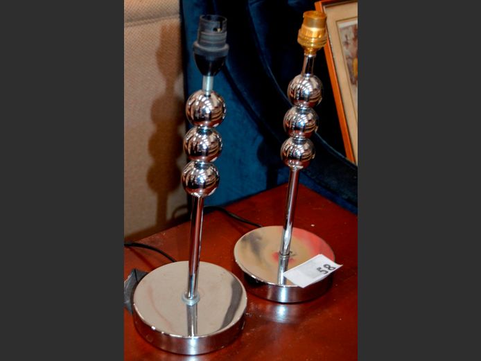PAIR CHROME BEDSIDE LAMPS [No shades], 35cm & 33cm high