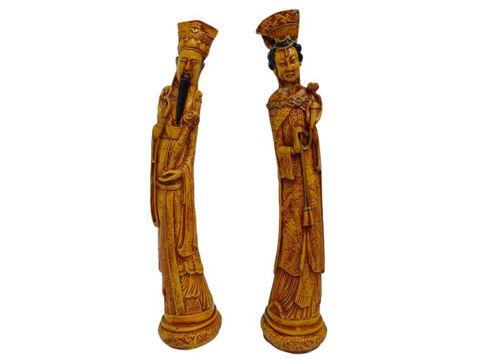Hand-Painted Resin Chinese Emperor and Empress Figurines - 60cm (h)