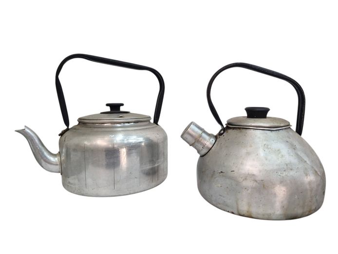 Pair of Vintage Mid-Century Aluminum Stovetop Teakettles
