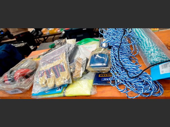EARMUFFS, SAFETY GOGGLES, GLOVES, ROPE, etc