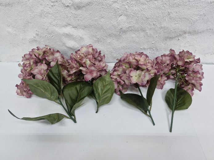 Set of 4 Artificial Dusty Pink Hydrangea Stems