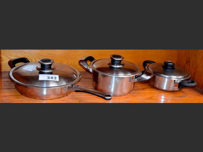 LA BISTRO STAINLESS STEEL FRYING PAN WITH LID, POT WITH LID, etc