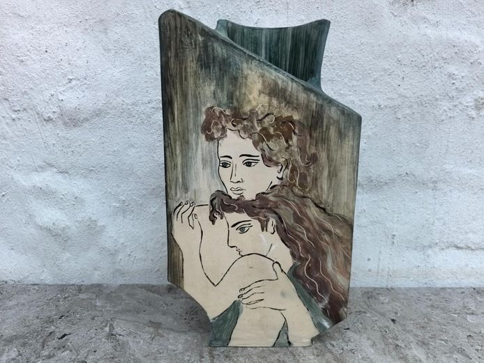 Expressionist Hand-Painted Ceramic Figural Portrait Vase