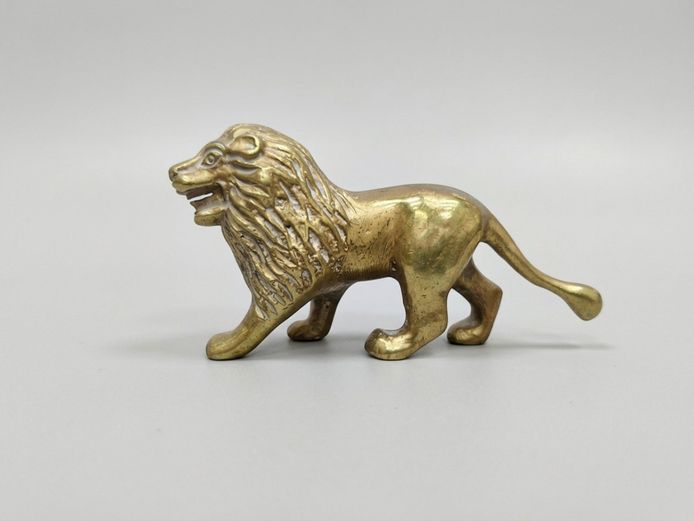 Vintage Cast Solid Brass Striding Lion Figurine