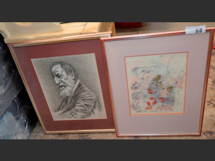 FRAMED CHARCOAL SKETCH "PORTRAIT OF A MAN", 36 x 29cm, & ANOTHER, 31 x 24.5cm
