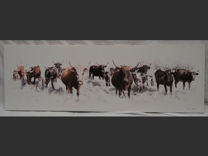 UNFRAMED PHOTOGRAPHIC PRINT "NGUNI COW HERD" SIGNED JOHN LAMBERTI, 135 x 45cm