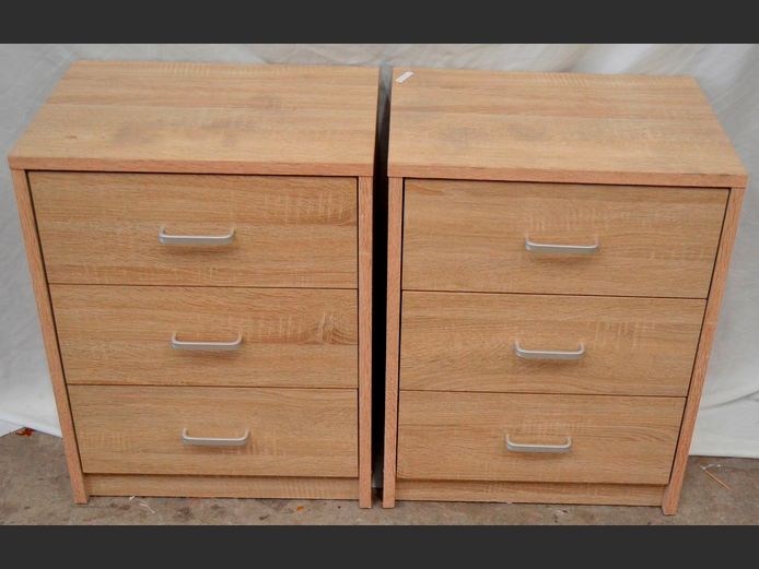 PAIR OAK FOIL 3-DRAWER PEDESTALS, 48 x 35.5 x 62cm