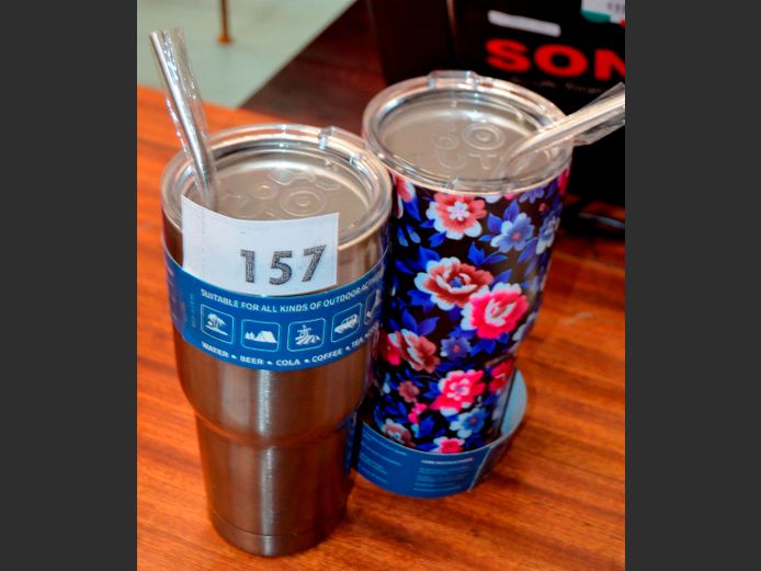 LOT OF 2: TUTU STAINLESS STEEL 880ml TUMBLERS WITH STRAWS