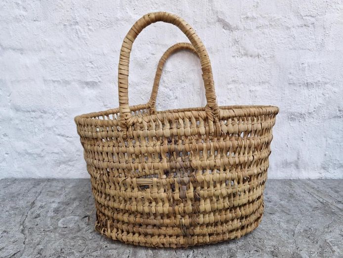 Hand-Woven Palm Leaf Market Basket with Double Handles