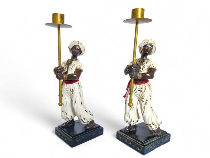 Vintage Blackamoor Resin Candlestick Sculptures