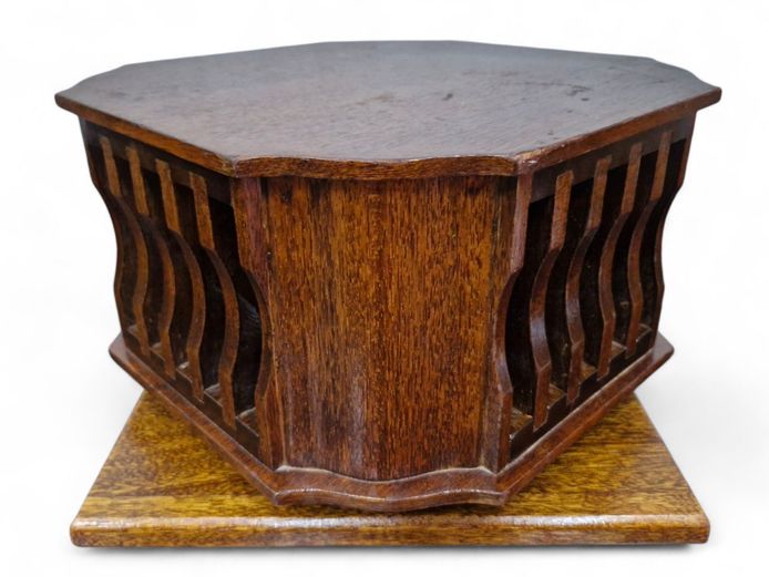 Antique English Oak Rotating Telegram Case