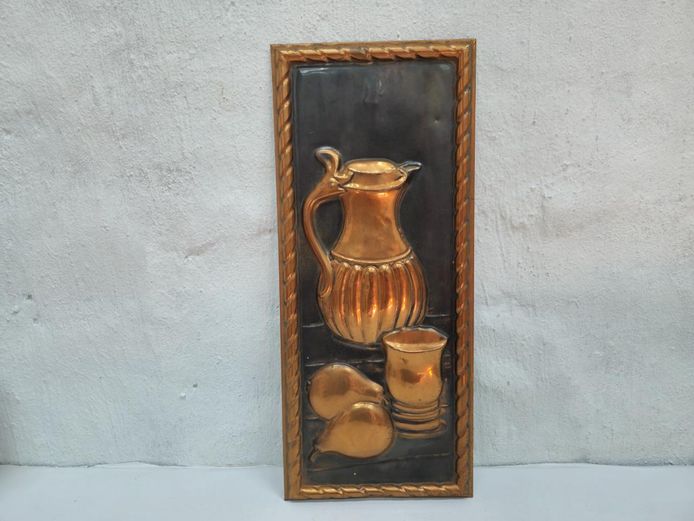 Vintage Dutch Embossed Copper Wall Plaque - Artist Still Life