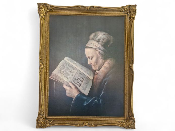 Framed Print "Old Woman Reading" After Gerrit Dou