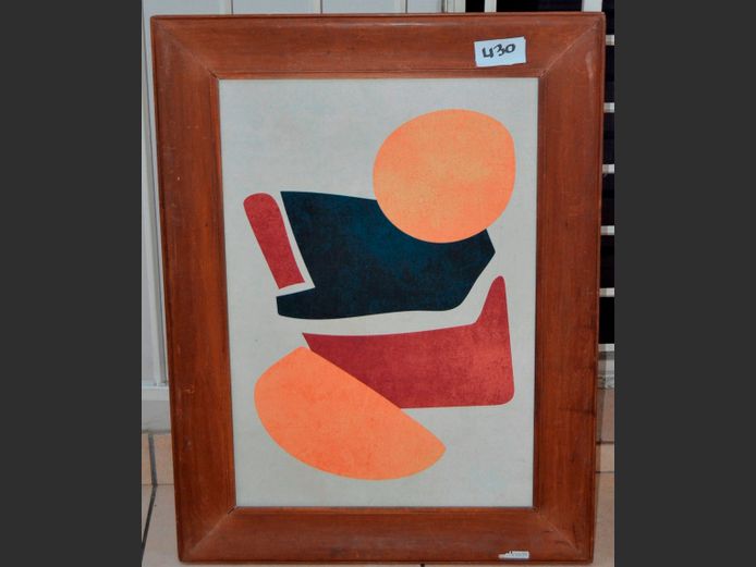 FRAMED ABSTRACT PRINT ON BOARD, 66 x 45cm