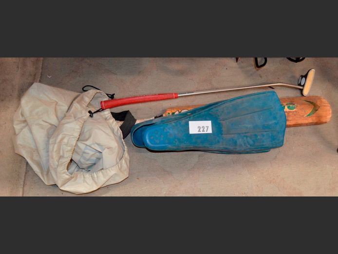 LOT: FINS, CRICKET BAT & GOLF CLUB