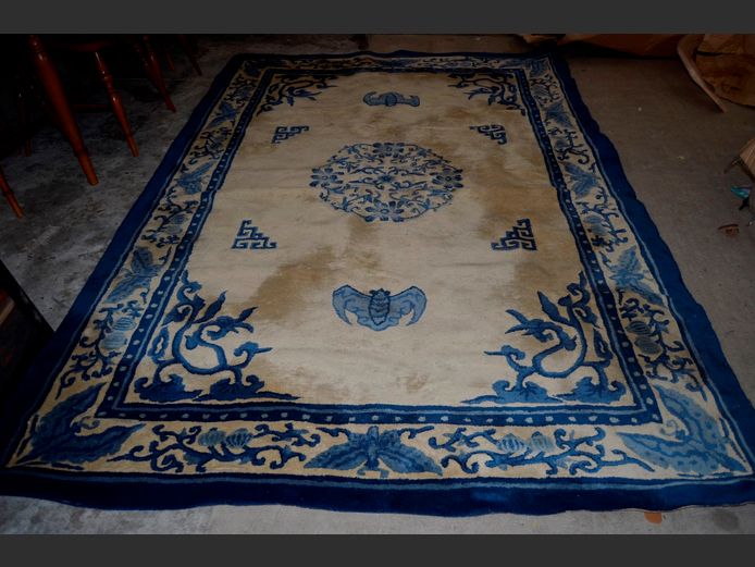 CHINESE BEIGE & BLUE THICK PILE CARPET, 260 x 180cm [Needs a clean]