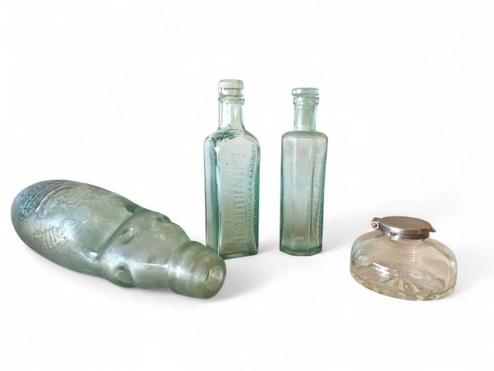 Collection of Vintage Glass Bottles & Inkwell