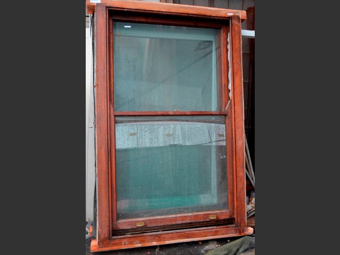 LARGE MERANTI SASH WINDOW, 175 x 110cm