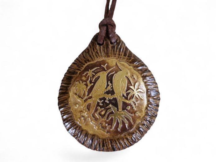 Resin Hummingbird Medallion Necklace with Brass Accents