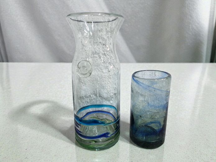 Hand-Blown Art Glass Pitcher & Vase