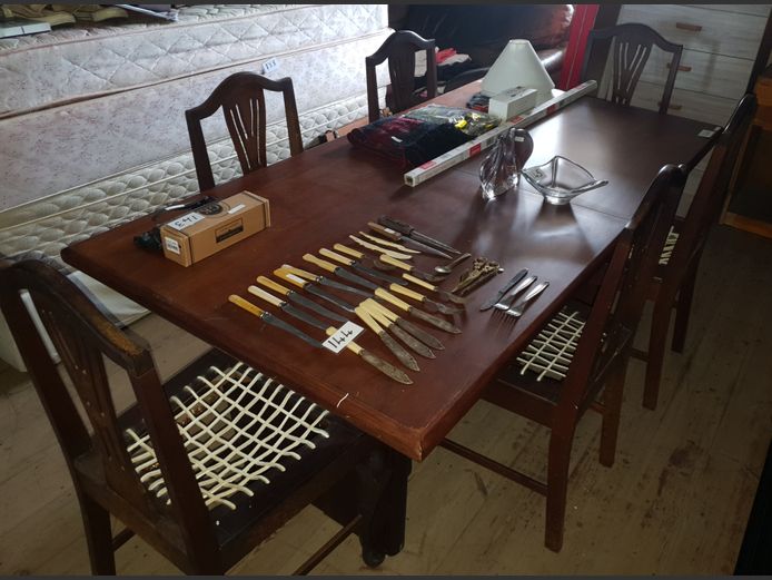 IMBUIA EXTENSION DINING TABLE WITH MATCHING CHAIRS