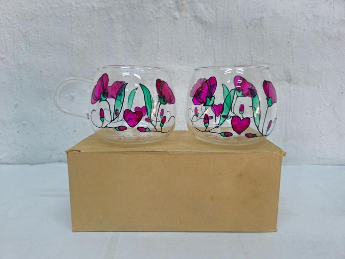 Hand-Painted Floral Glass Sugar and Creamer Set