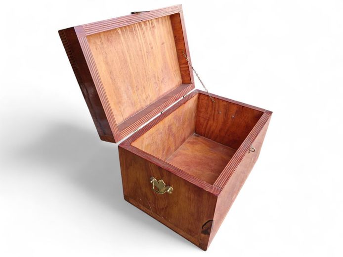 Wooden Storage Chest with Hinged Lid and Brass Handles