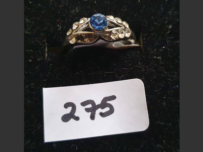 SILVER DRESS RING WITH LIGHT BLUE & CLEAR STONES