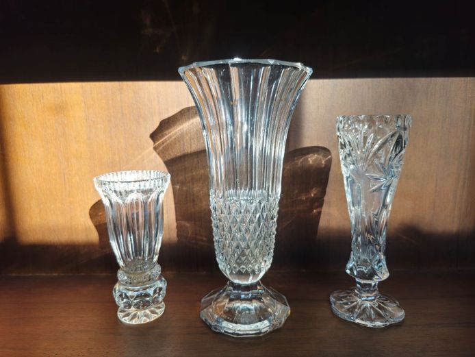 Set of Three Vintage Pressed Glass Vases