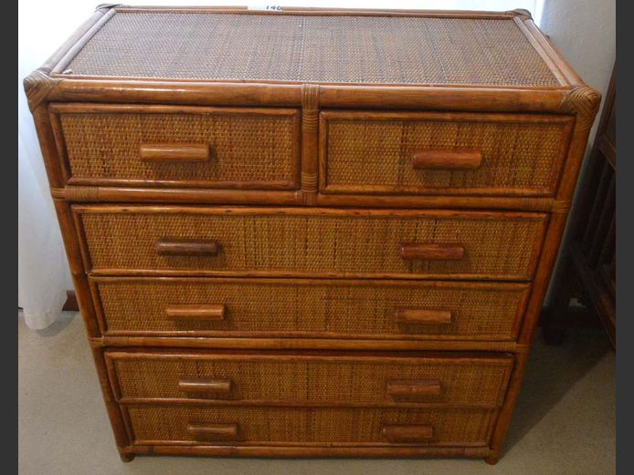 CANE 2-OVER-4 CHEST OF DRAWERS, 91 x 46 x 94cm