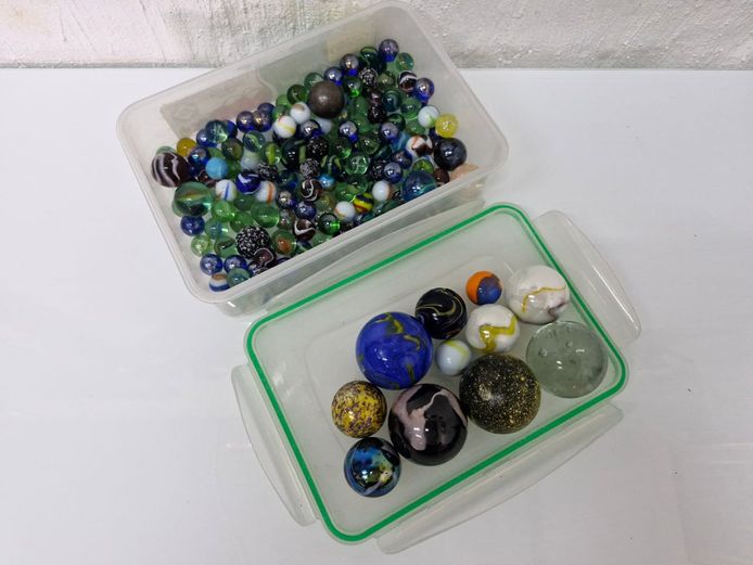 Vintage Lot of Mixed Glass Marbles Including Shooters and Cat Eyes