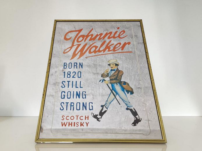 Vintage Framed Johnnie Walker "Born 1820" Advertising Mirror