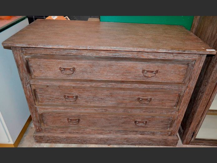 WASHED OAK 3-DRAWER CHEST OF DRAWERS, 110 x 50 x 80cm
